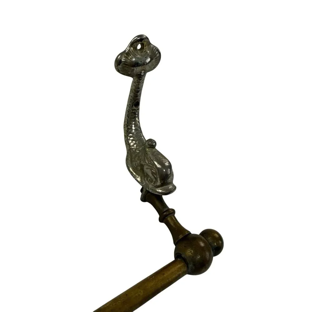 Vintage Koi Fish Dolphin Heraldic Brass Towel Bar Rack Holder MCM 14.5W